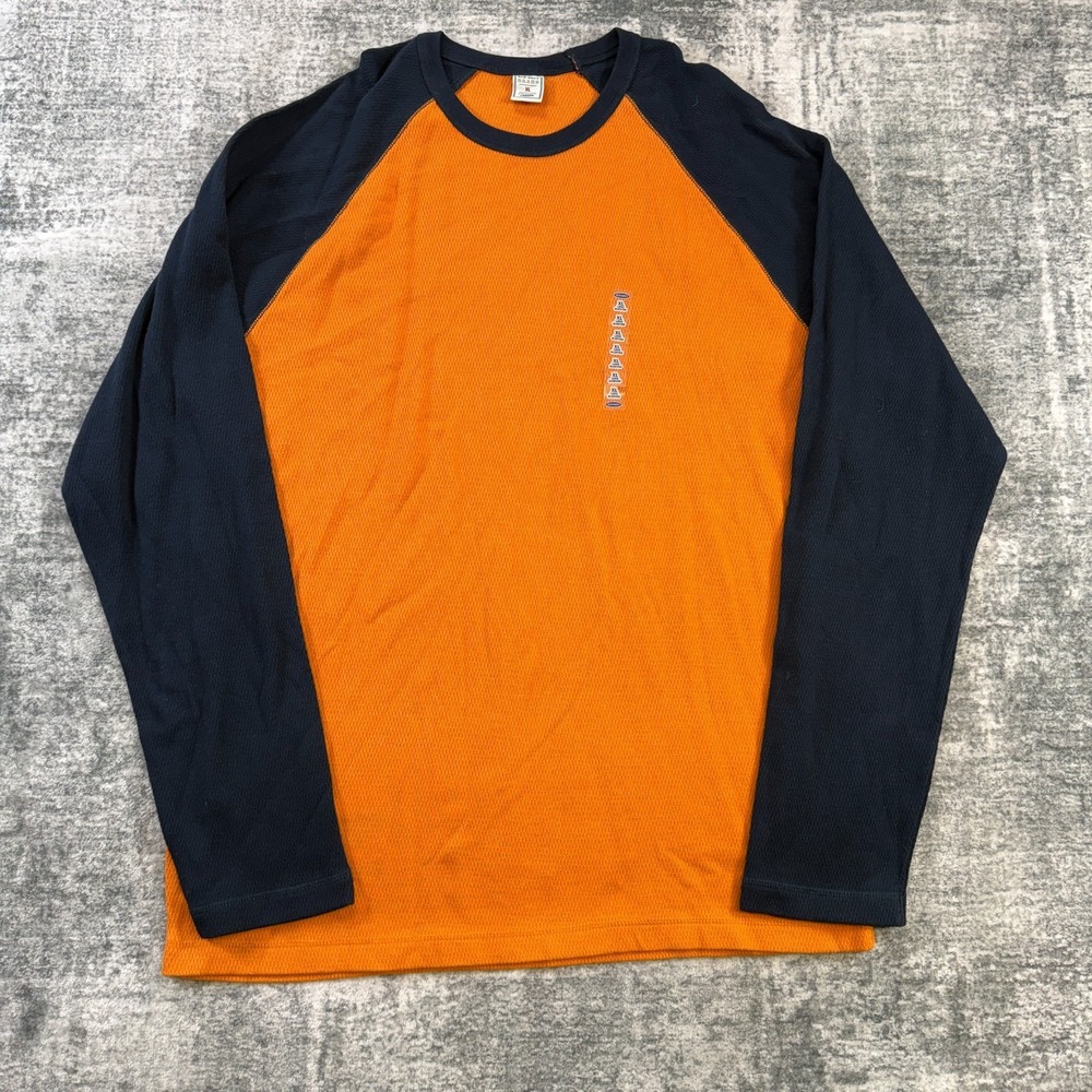 VTG Y2K Old Navy Shirt Mens XL Orange Navy Waffle Knit Thermal Grunge Skate NEW